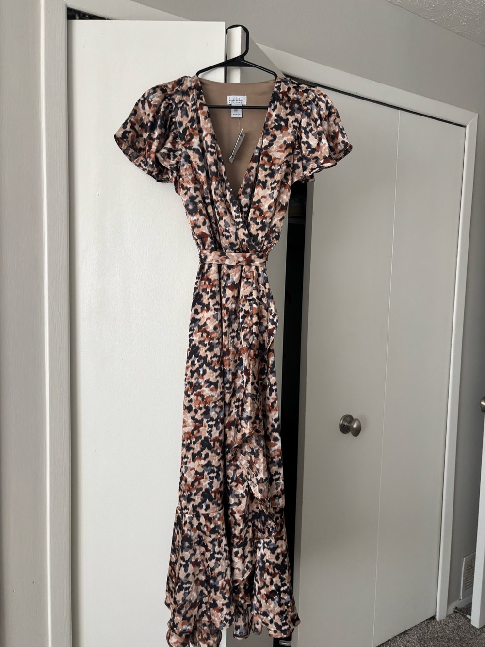 Printed Wrap Maxi Dress with Flutter Sleeves - XS